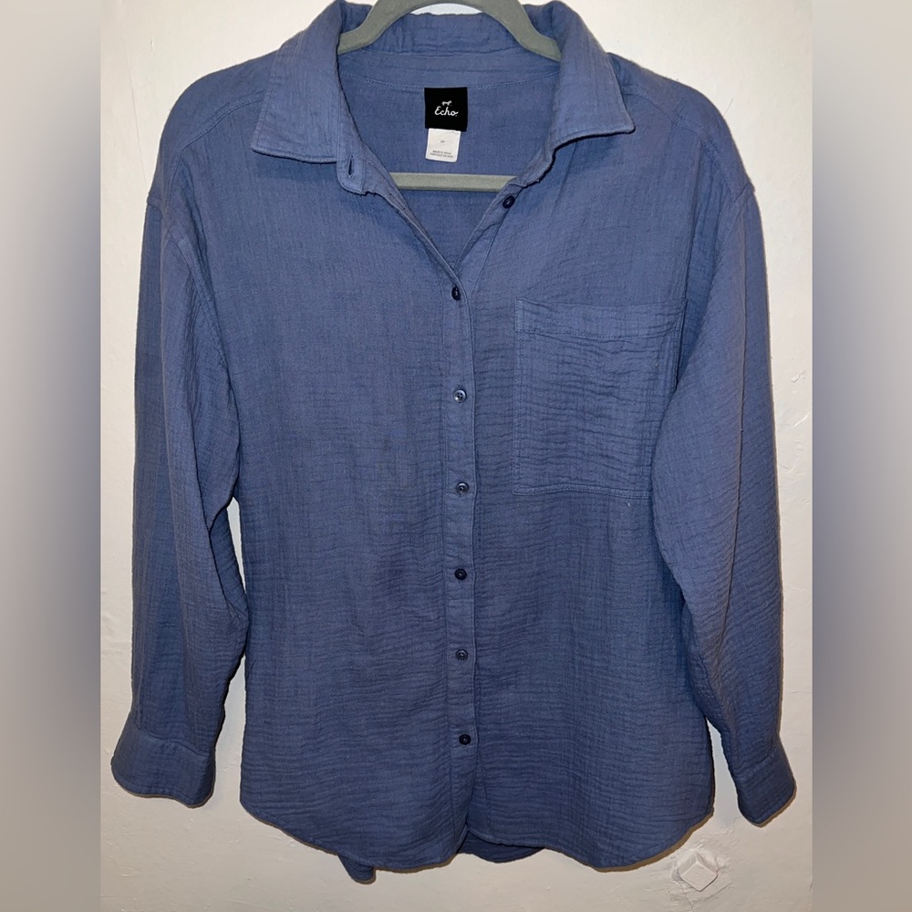 ECHO  Double Gauze Boyfriend Shirt in Infinity Blue S
NWT